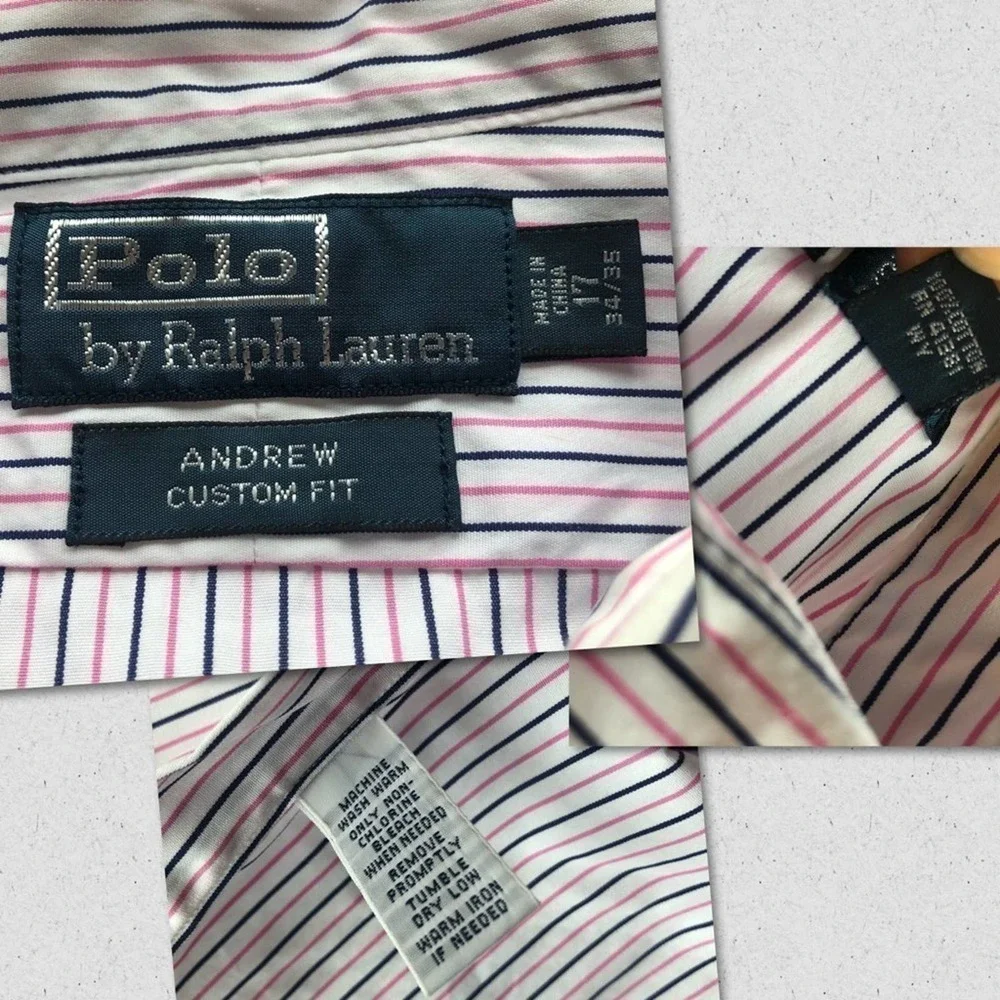 Polo Ralph Lauren button down shirt Andrew White Pink Stripe size 17 34/35